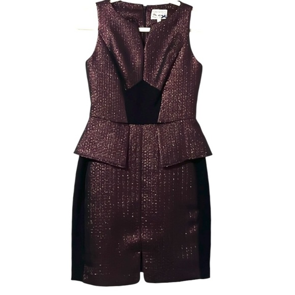 Yoana Baraschi Purple Rain Peplum Cocktail Dress Size 4 Metallic Luxury Designer - Picture 3 of 15